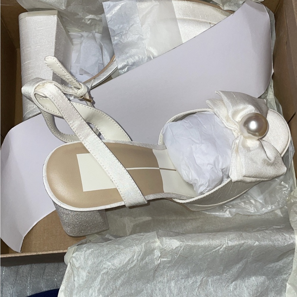 New Platform White Satin Block Heel Sandals-Sold out on website - Picture 5 of 6